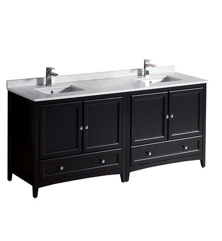 Fresca Oxford 72" Espresso Traditional Double Sink Bathroom Cabinets w/ Top & Sinks