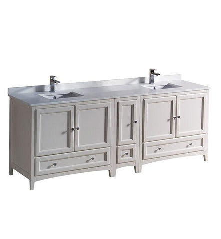 Fresca Oxford 84" Antique White Traditional Double Sink Bathroom Cabinets w/ Top & Sinks