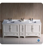 Fresca Oxford 84" Antique White Traditional Double Sink Bathroom Cabinets