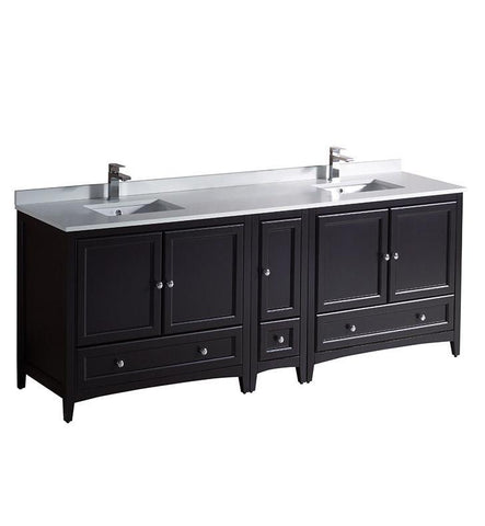 Fresca Oxford 84" Espresso Traditional Double Sink Bathroom Cabinets w/ Top & Sinks