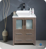 Fresca Torino 24" Gray Oak Modern Bathroom Cabinet w/ Top & Vessel Sink
