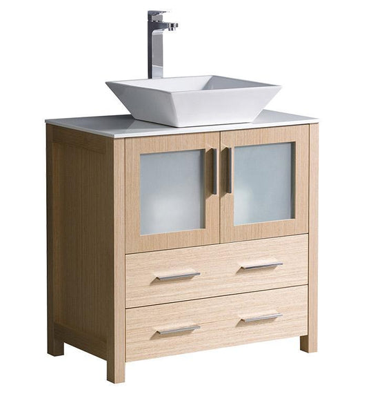 Fresca Torino 30" Light Oak Modern Bathroom Cabinet w/ Top & Vessel Sink