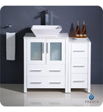 Fresca Torino 36" White Modern Bathroom Cabinets w/ Top & Vessel Sink