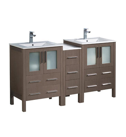 Fresca Torino 60" Gray Oak Modern Double Sink Bathroom Cabinets w/ Integrated Sinks