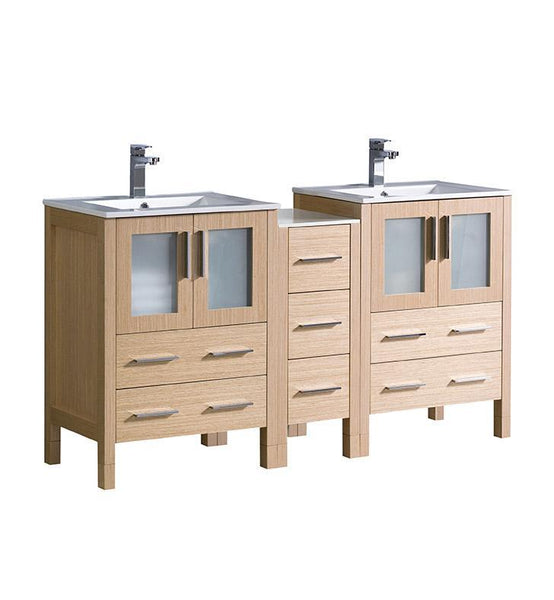 Fresca Torino 60" Light Oak Modern Double Sink Bathroom Cabinets