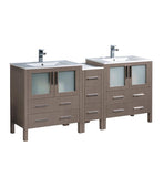 Fresca Torino 72" Gray Oak Double Sink Bathroom Cabinets w/ Integrated Sinks
