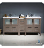 Fresca Torino 72" Gray Oak Double Sink Bathroom Cabinets w/ Integrated Sinks