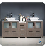 Fresca Torino 72" Gray Oak Double Sink Bathroom Cabinets w/ Tops & Vessel Sinks