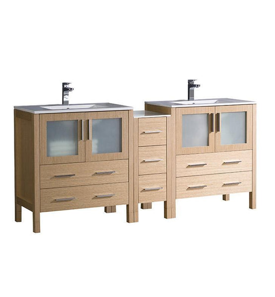 Fresca Torino 72" Light Oak Double Sink Bathroom Cabinets w/ & Integrated Sinks
