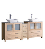 Fresca Torino 72" Light Oak Double Sink Bathroom Cabinets w/ Tops & Vessel Sinks