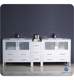 Fresca Torino 72" White Double Sink Bathroom Cabinets w/ Integrated Sinks