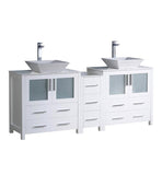 Fresca Torino 72" White Double Sink Bathroom Cabinets w/ Tops & Vessel Sinks