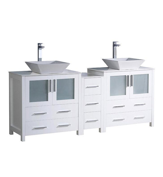 Fresca Torino 72" White Double Sink Bathroom Cabinets w/ Tops & Vessel Sinks