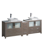 Fresca Torino 84" Gray Oak Modern Double Sink Bathroom Cabinets w/ Tops & Vessel Sinks