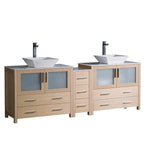Fresca Torino 84" Light Oak Modern Double Sink Bathroom Cabinets w/ Tops & Vessel Sinks